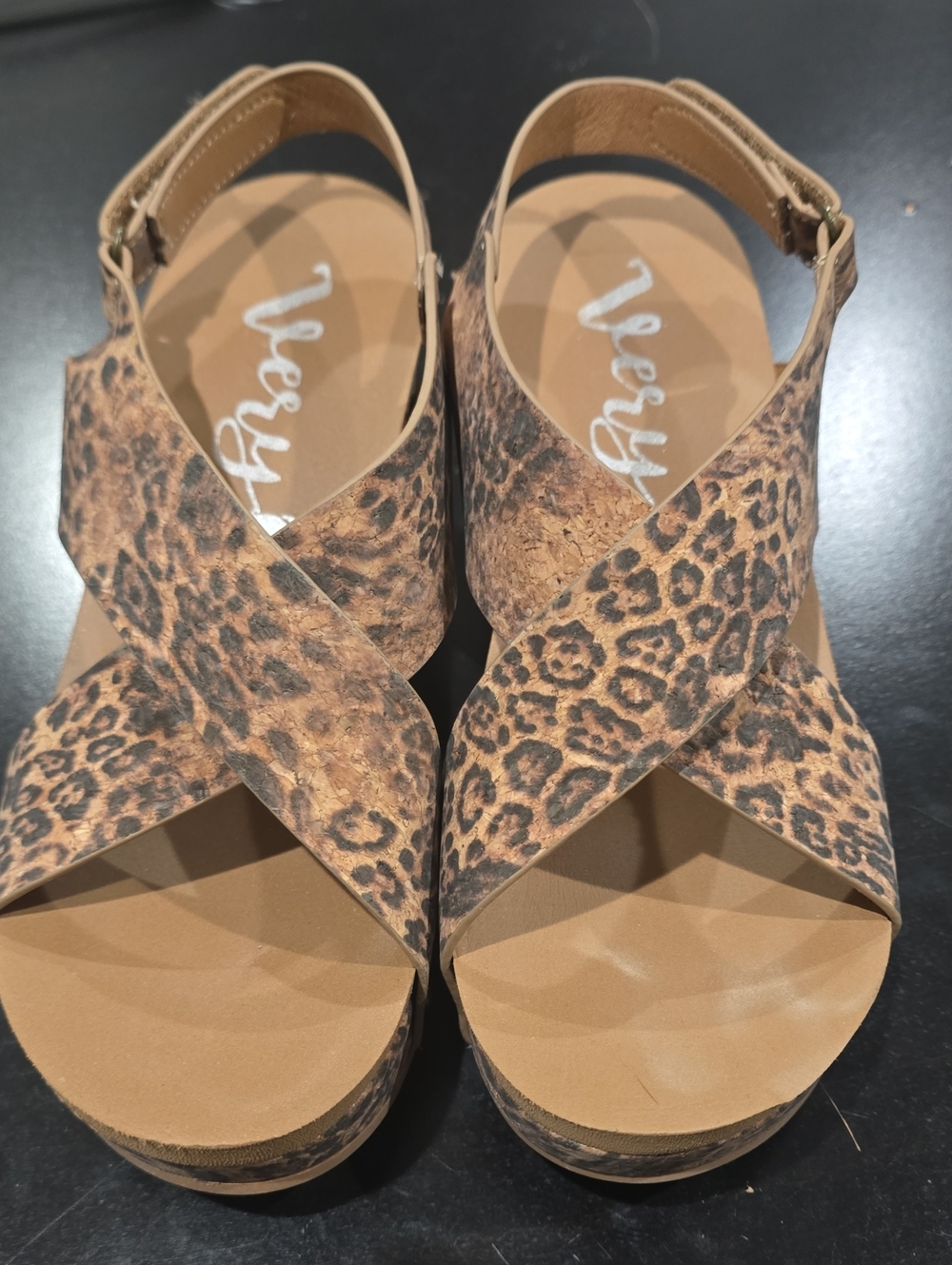 Very G Leopard-Print Crisscross Wedge Sandals - Brown/Tan